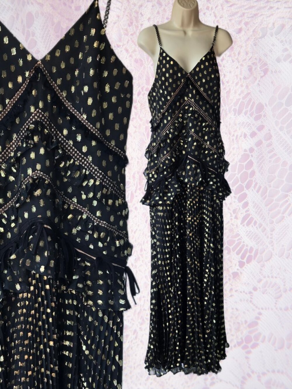 Black and Gold Chiffon Maxi Evening Dress Elegant Formal Evening